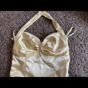 Pastel yellow knee length halter dress